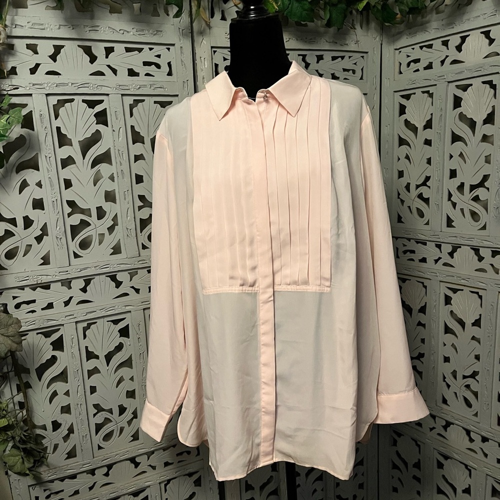 NWT! TALBOTS PERFECTLY PRETTY SOFT PINK WITH PLEATS LONG SLEEVE PLUS TOP